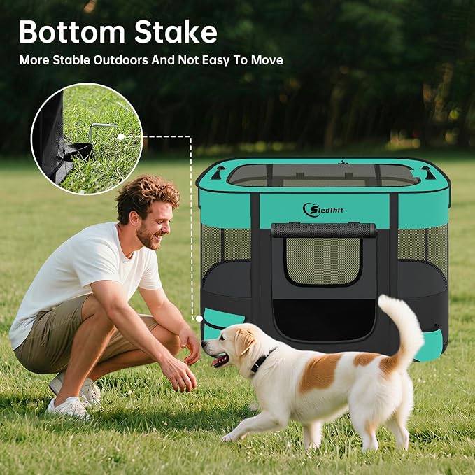 Siedihit 31" Dog Playpen,Cat Puppy Pen, Pet Portable Crate Indoor Outdoor | Durable Travel Camping Use,Foldable Dog Kennel Tent Cage for Rabbit Small Animals with Carrying Case(Green, Medium）