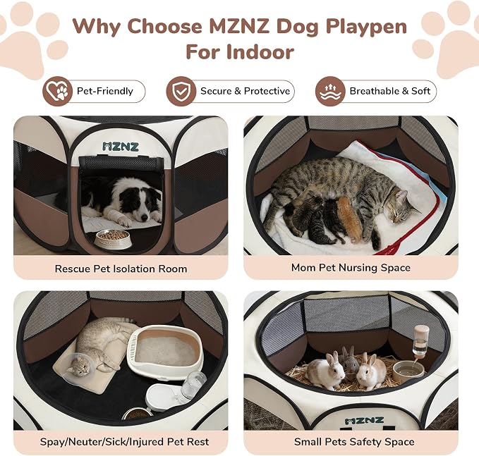 Dog Cat Small Animal Puppy Playpen Crate, Large, Brown | Portable Pop Up Pet Cage Enclosure Tent Kennel Indoor Outdoor with Carrying Case, No Assembly, Camping Use
