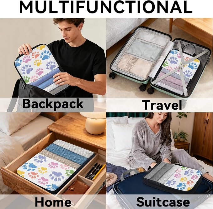 Colorful Dog Paw Compression Packing Cubes Paw Print 6 Set Travel Packing Cubes for Suitcases Lightweight Expandable Organizers