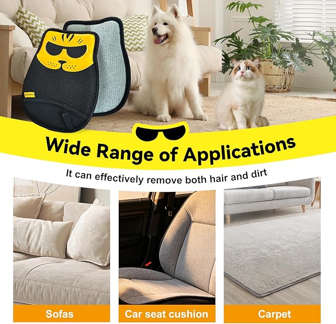 Upgraded Pet Hair Removal Glove: Static Cleaning Design Efficiently Removes Cat Dog Hair from Clothes Sofas Carpets Car Seats Reusable Fabric-Safe Suitable for Pet Owners at Home Travel
