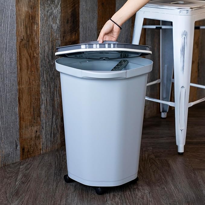 IRIS USA Dog Food Storage Container, Up to 25 lbs, Gray/Dark Gray | Made in USA, Comes with Wheels & 2-Cup Scoop, Airtight Seal, BPA-Free, Bird Seed, Cat food, Cat Litter, Treats, Pellets
