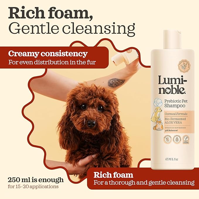 Prebiotic Hypoallergenic Sensitive Dog Shampoo – Oatmeal & Vanilla Scent Formula, Sensitive Skin | Vegan, Paraben-Free, Moisturizing & Deodorizing, Pet Shampoo | Safe for Dogs & Cats – 16 fl oz