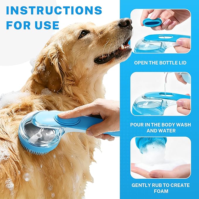 Pet Bath Massage Brush, Bath Scrubber for Dogs, Gentle Silicone Pet Bath Brush for Dogs & Cats (1.5mm Firm Bristles)