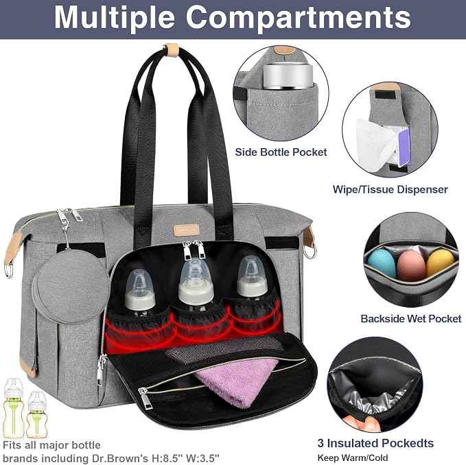 Diaper Bag Tote for Baby 7PCS, Large Mommy Bag with Portable Changing Pad | Multifunctional Hospital Bags for Labor and Delivery with Pacifier Case and Organizer Pouches,Travel Baby Bag for Boy Girl