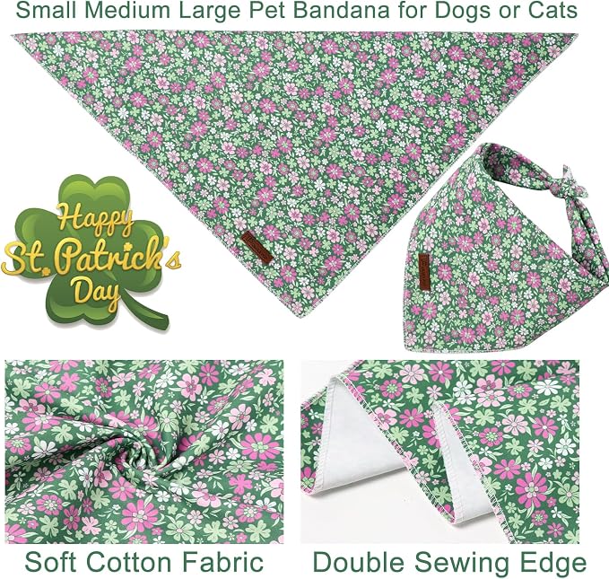 St. Patrick's Dog Bandana, UP URARA PUP Shamrock Triangle Bid Scarf for Medium Large Dogs, Cotton Kerchief for Girl Boy Puppies, Cute Spring Green Bandana,S