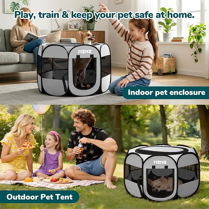 Dog Cat Small Animal Puppy Playpen Crate, Small, Whole Grey | Portable Pop Up Pet Cage Enclosure Tent Kennel Indoor Outdoor with Carrying Case, No Assembly, Camping Use