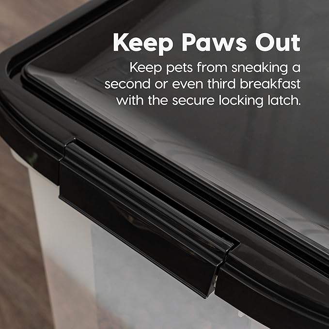 IRIS USA Dog Food Storage Container, Up to 10 lbs, Clear/Black, Made in USA | BPA-Free, Airtight Seal, Best for Cat Food, Bird Seed, Chicken Feed, Pet Toys, Treats, Pellets