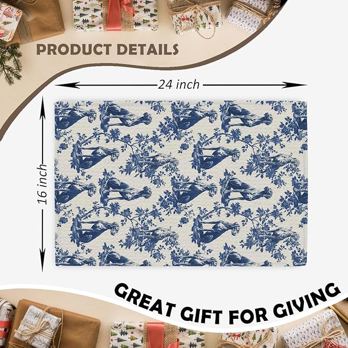 Weimaraner Kitchen Dish Towels,Blue and White Floral Dog Towel Dish Tea Towels, Chinoiserie Decor for Kitchen Bathroom,Weimaraner Gifts for Dog Lover Mom Dad,16x24 Inch