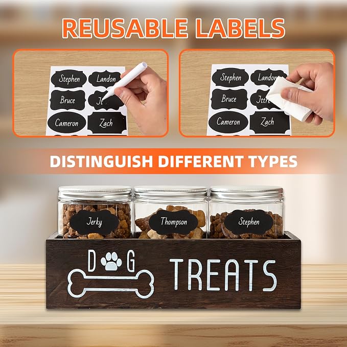 Dog Treat Container Wood Cat Treat Holder for Counter Cat Treat Organizer Dog Food Storage Organizer with 3 Dog Cookie Jars Farmhouse Decor Box Brown