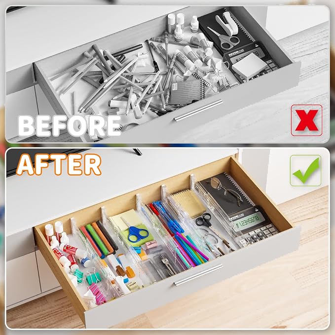 4 Pack 3.2 Inch Shallow Acrylic Drawer Dividers for Clothes,Expandable Deep Dresser Dividers From 15 to 21'',Adjustable Drawer Separators for Dresser,Nursery and Baby Clothing,Sock,Underwear