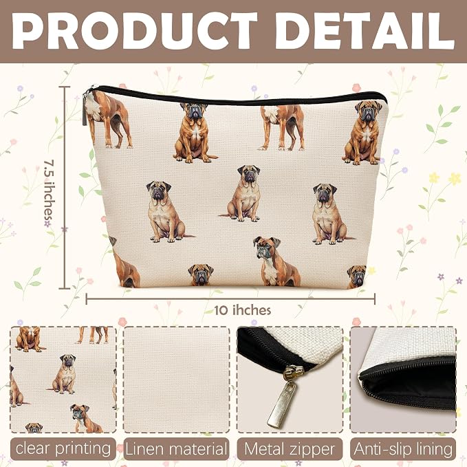 Boxer Dog Makeup Bag, Boxer Lovers Gifts Cosmetic Bag for Women, Dog Mom Lovers Owner Gifts for Women Christmas, Pet Lover Gift Zipper Travel Makeup Pouch for Purse