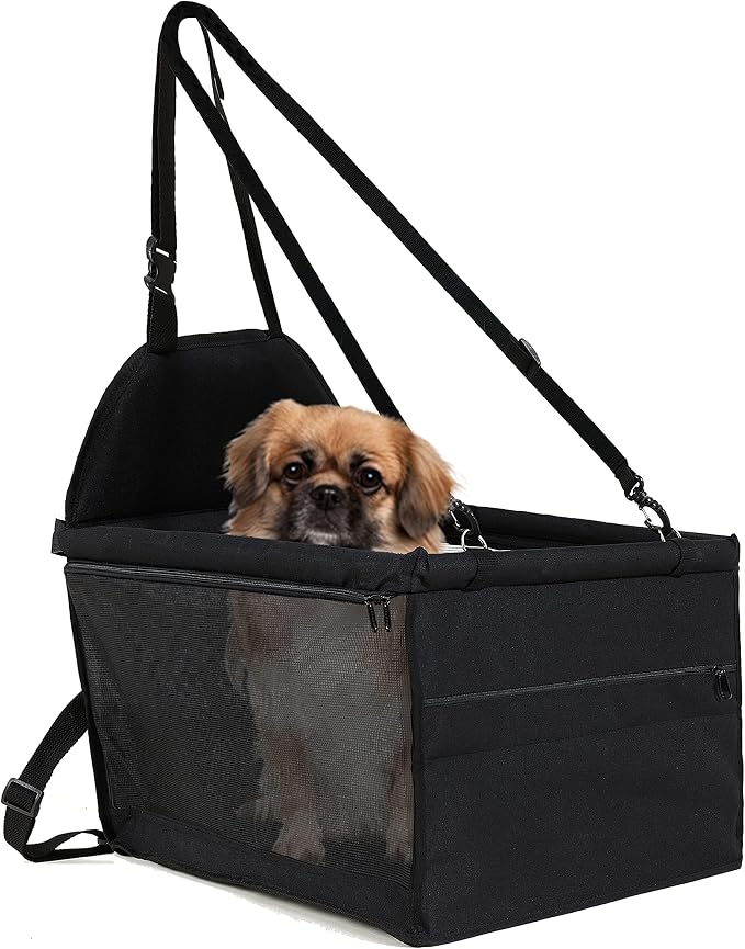 Dog Car Seat for Medium Sized Dog, Booster Car Seat with Clip-On Safety Leash, Fits Both Front and Rear Seats, Pet Seat for Medium Pets Under 25 Lbs, Black S
