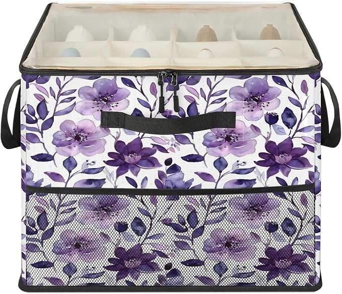 TropicalLife Purple Floral Shoe Organizer for Closet | Foldable Shoe Storage Box Bin 16-32 Pair Shoe Storage for Sneakers, Boots & Heels with Adjustable Dividers, Clear Cover