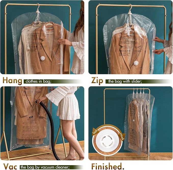 TAILI Hanging Vacuum Storage Bags for Clothes Space Saver 6 Combo Clear | Vacuum Seal Bags for Clothing Travel, Winter Clothes Storage Closet Organizers, Garment, Coats, Suits and Jackets