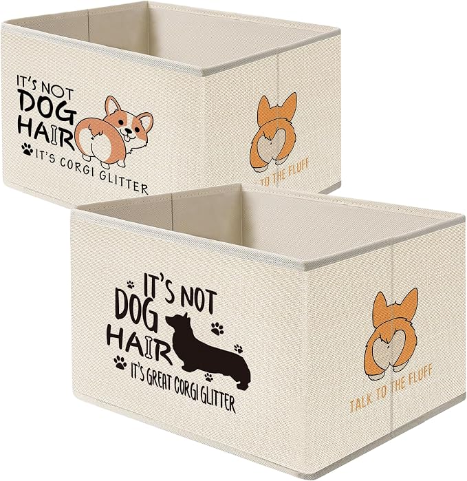 Mancheng-zi Funny Corgi Dog Collapsible Storage Bins, Corgi Gifts for Lovers Women, Pet Lover Gifts, Funny Dog Toys Books Clothes Storage Organizer Baskets for Living Room Bedroom, Set of 2