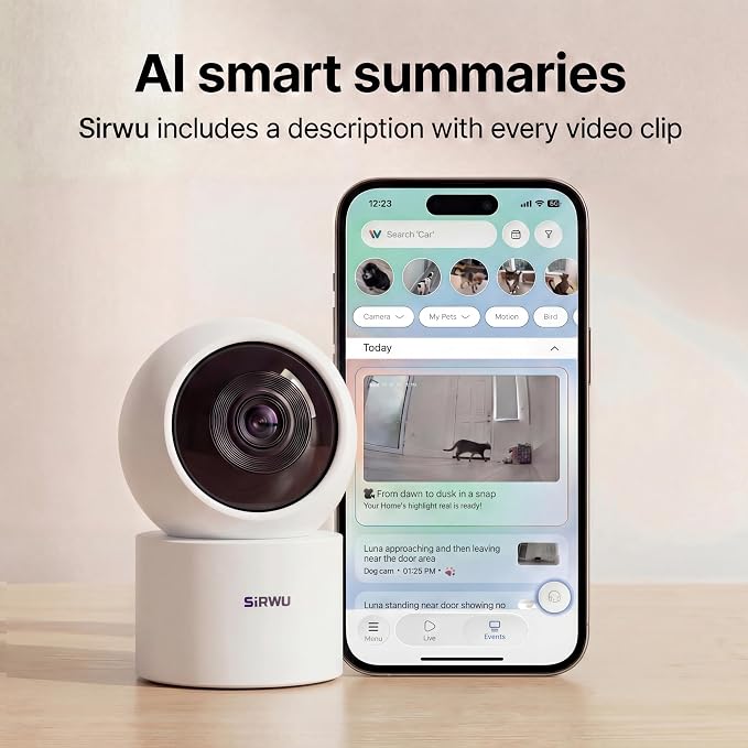 AI Pet Camera Indoor, Multi-Pet Recognition for Up to 6 Pets, 2K 3MP Dog & Cat Camera with 360° Auto Tracking, AI Daily Summaries, Night Vision, 2-Way Audio, 2.4/5GHz WiFi