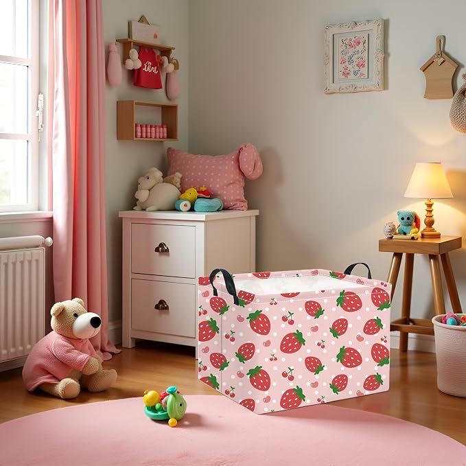 Rectangular Baby Girl Basket Kids Baby Storage Basket Storage Bin Organizer Box Room Decor(Strawberry)