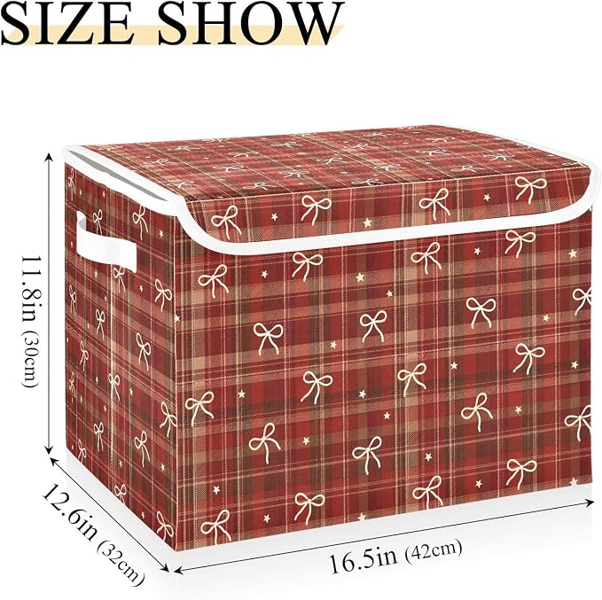 Christmas Fabric Storage Bins with Lid Foldable Cube Storage Boxes Baskets | Decorative Storage Boxes, 300D Oxford Cloth, Hollow Board Frame, Flip Top Velcro Lid, 16.5x12.6x11.8 inch, Collapsible Design