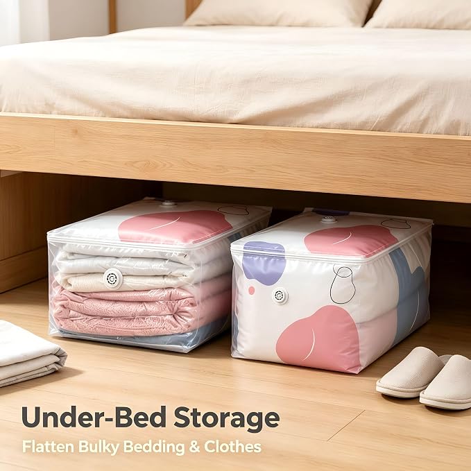 Pump storage bags 3 Pcs Large Cube Compression Space Saver Bags | upright PET+PE compression bags for clothes comforters and blankets; reinforced base double zip seal reusable
