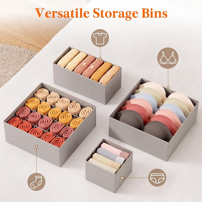 Lifewit Underwear Drawer Organizer for Closet 8 Pack | 3 Sizes Dresser Organizer Dividers, Deep Fabric Foldable Drawer Storage Bins for Clothes, Sock, Bra, Lingerie, Undies