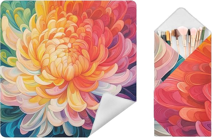 JIPONI Gredient Daisy Flower Makeup Bag, Self-Adhesive Magic Wrap Cloth, Portable Cosmetic Organizer, Camera Lens Protector, Travel Storage for Beauty Essentials, 17.7"x17.7"