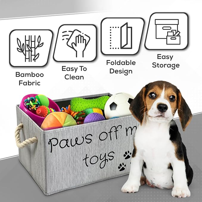 Storage Bin for Dog Toys | Medium size dog toy storage | Dog Toy Organizer for Chew Toys, Balls, and More | Toy Storage Bins for Dogs | Permanent Ink printed lettering