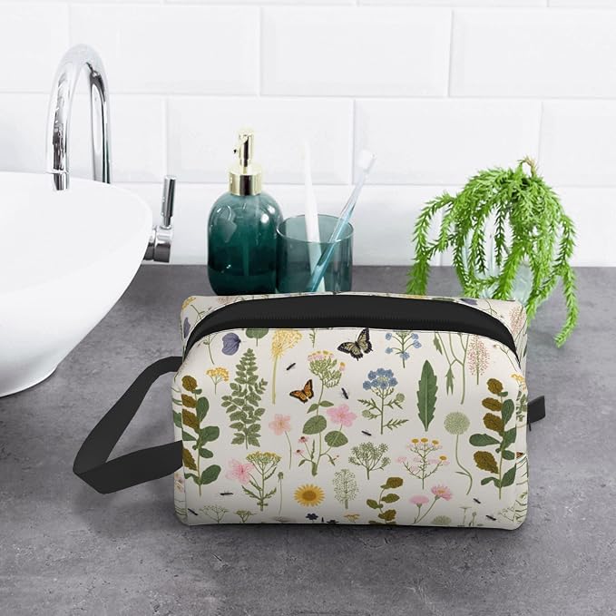 Vintage Botanical Insect Makeup Bag - Durable 600D Oxford Fabric Travel Cosmetic Bag, Shockproof Foam Padded Toiletry Organizer for Gym & Daily Use 10x6.2x4.9 Inch
