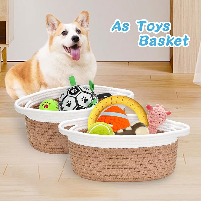 ABenkle Small Basket Empty Gift Basket, Decorative Boho Rope Woven Nursery Storage Organizer Dog Toy Baskets for Baby Showers Christmas Easter with Gift Bags and Ribbons, 12"X 8" X 5"