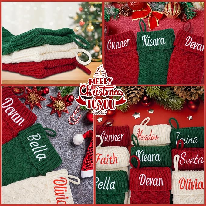 Personalized Christmas Stocking Large Custom Knitted Embroidered Name Xmas Stocking for Family Kids Pets Fireplace Party Decor