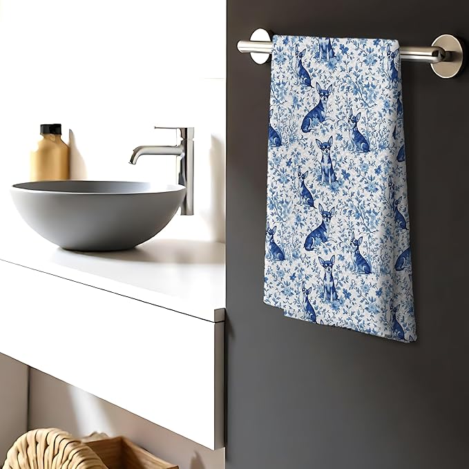 Chihuahua Dog Gifts for Chinoiserie Floral Decor Kitchen Towels,Blue and White Chihuahua Dog Grandmillennial Decorative Dish Tea Towels for Kitchen Bathroom,16x24 Inch
