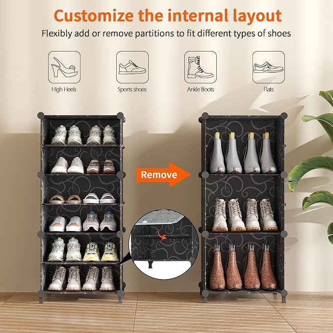 AWTATOS 8 Tiers Shoe Rack Organizer, 32 Pair Shoe Storage Cabinet, Black | DIY Stackbale Plastic Shoe Organizer Shelves for Closet Entryway Hallway Bedroom