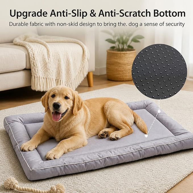 Dog Crate Mat Compatible with Kong, Heavy-Duty Chew-Resistant Crate Pad, Waterproof Oxford Fabric, Non-Slip Bolster Bed, 36" x 22", Gray, Easy to Clean