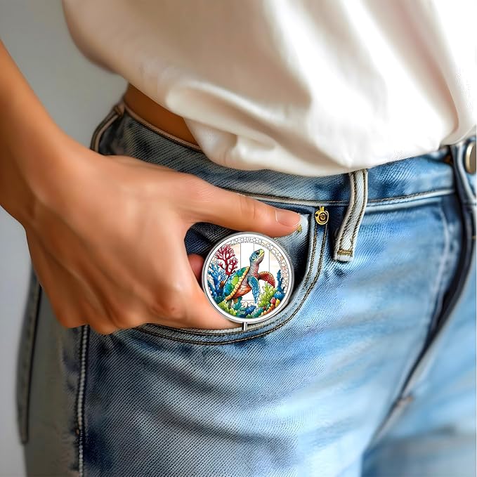 Pill Box-3 Compartment Small Pill Case for Purse & Pocket Mini Metal Pill Holder Travel Pill Container to Hold Supplements Vitamins BPA-Free (Sea Turtle)