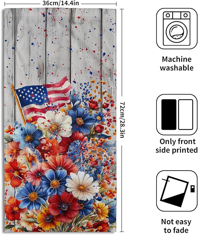 Giwawa 4th of July Hand Towels Patriotic Floral Dish Towels Set of 2 Holiday Soft Absorbent Decorative Fingertip Bath Towel for Bathroom Gym Home