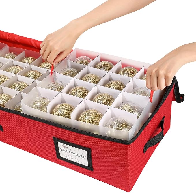 Sattiyrch Christmas Ornament Storage Box,Box Contributes Slots for 96 Holiday Ornaments 3-Inch Underbed Storage