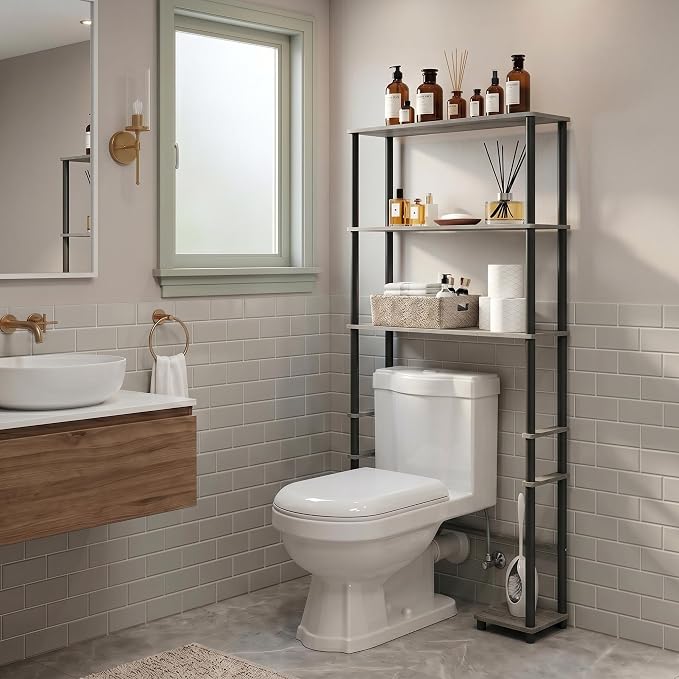 3-Shelf Over The Toilet Organizer, Toolless Assembly Space Saver Bathroom Shelf, Freestanding Over The Toilet Storage, for Bathroom Organizers and Storage, French Oak
