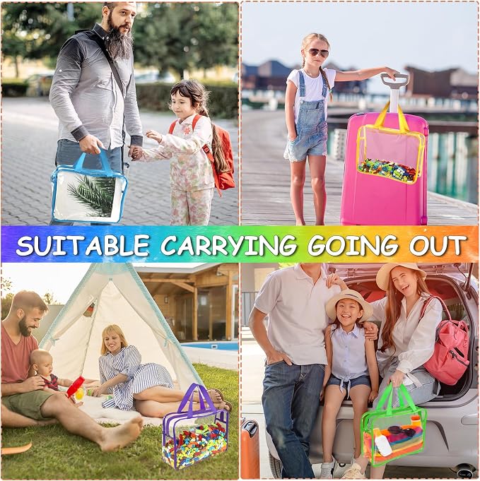 6 Color Large Toy Storage Bags with Labels, Reusable Clear PVC Board Game Storage, Travel Waterproof Organizer Bags with Zipper for Building Blocks, Puzzle, Kids Books