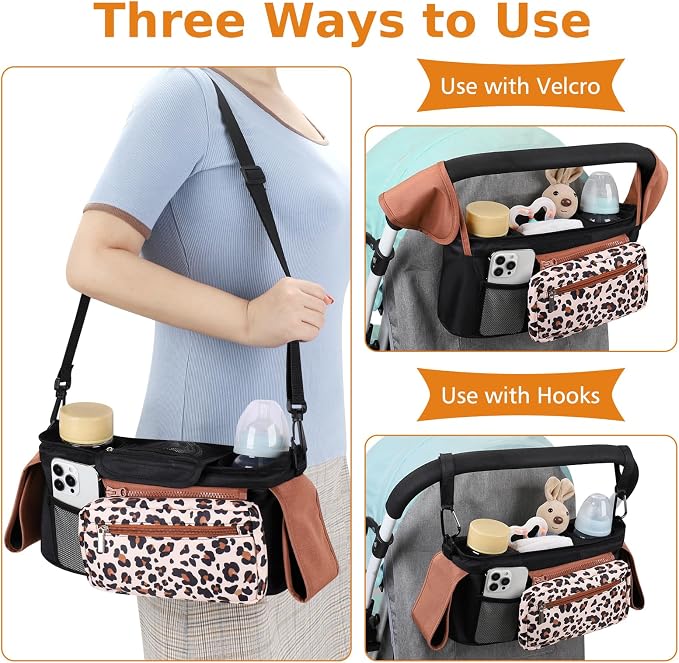 Accmor Universal Stroller Organizer with Insulated Cup Holder Detachable Phone Bag and Shoulder Strap,Stroller Bag Caddy Organizer for Uppababy, Baby Jogger, Britax Strollers