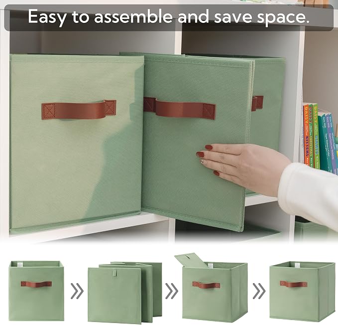 GRANNY SAYS 11 Inch Fabric Storage Cubes, 6-Pack, Sage Green | Collapsible Cube Storage Bins with Thickened Base Plate, Sturdy Handles, Decorative Baskets for Shelves, Closet
