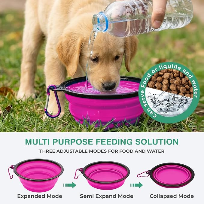 Collapsible Dog Bowls for Travel, BPA Free, Purple | Portable Dog Water Bowl, Food Dish for Cats, Foldable Pet Feeding Dish, Walking Hiking Camping with Carabiner