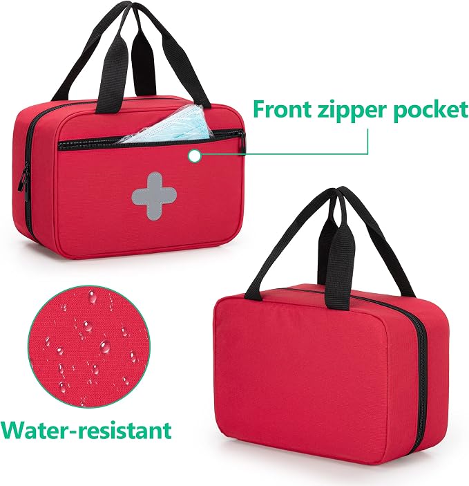 Empty First Aid Kits Case, Portable Emergency Kit Organizer, Red | Medical Bag for Emergency Supplies and Pill Bottles, Large Capacity, for Hiking, Camping, Car, Travel, Home and Outdoor