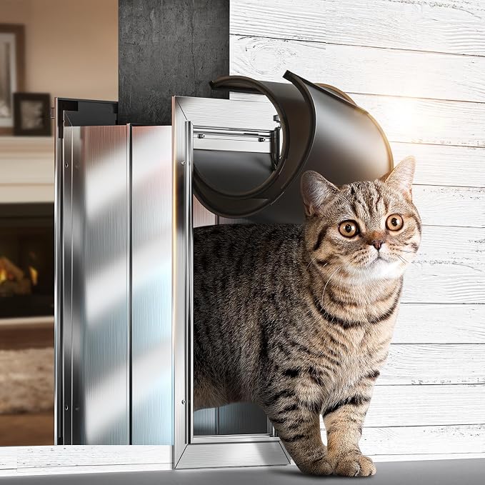 Cat Door for Wall, Small Pet Door, Heavy Duty Doggy Door, All Aluminum Frame, 2 Magnetic Flaps, Energy Efficient, Telescoping Tunnel, Sliding Lock Panel, Easy to Install (Pets Up to 22 LB) | 2 Magnetic Flaps, Energy Efficient, Wide Telescoping Tunnel, ...