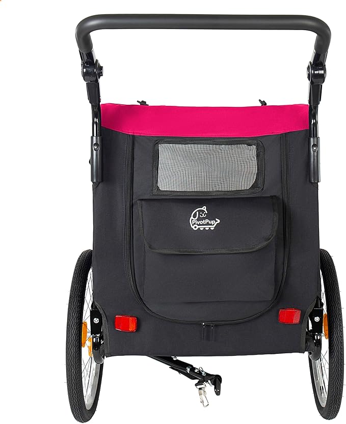 2-in-1 Bike Trailer & Pet Stroller for Dogs up to 110lbs– Foldable Pet Carrier Cart with Front Caster & 20'' Quick Release Air-Filled Wheels, Breathable Mesh and PVC Rain Cover, Red
