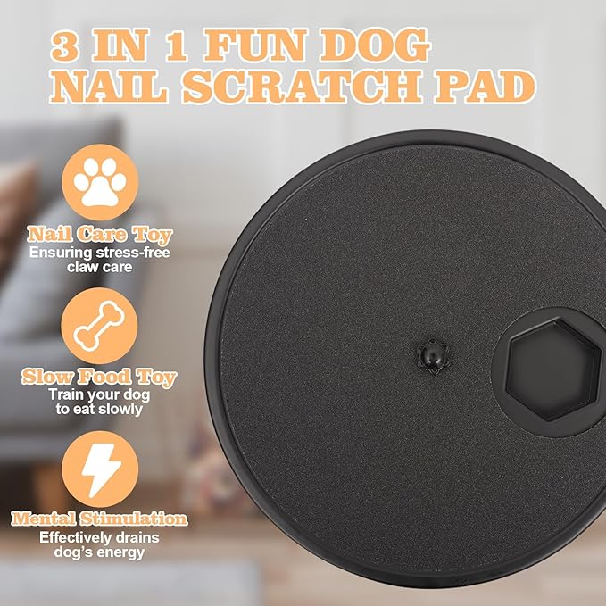 3 in 1 Rotatable Dog Scratch Board with Food Storage Compartment Box Round Stress-Free Scratch Pad ABS Nail Grinder Claw Care Dog Claw Grinder Board (Black)