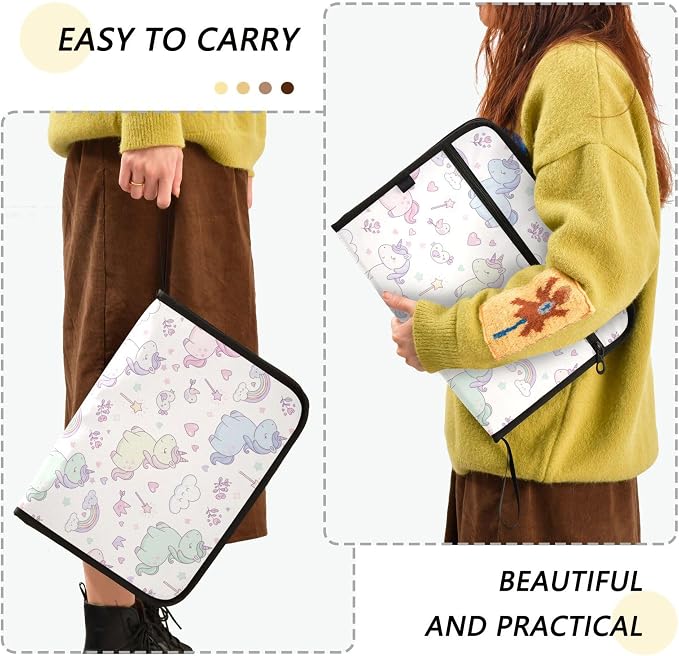 Fairy Tale Unicorns Expanding File Folder with Sticky Labels, 13 Pockets Accordion File Folder Document Organizer Expandable Zip File Folder with Zipper Closure