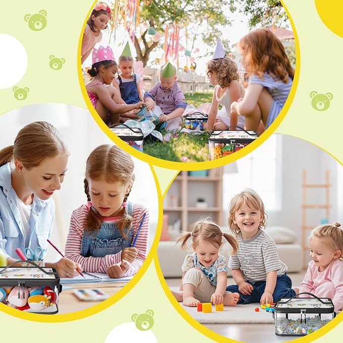 8 Pack Large Clear Toy Storage Bags with Labels, Handles, Zippers, 4L+4XL | Large Capacity, Transparent PVC, Waterproof Dustproof, Space-saving, Portability for Building Blocks, Puzzle, Dolls, Travel