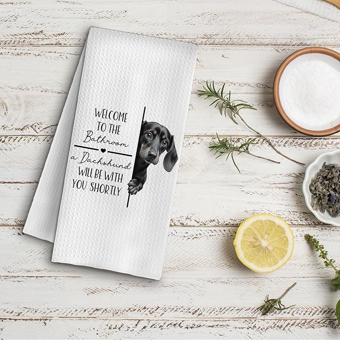 Funny Dachshund Dog Bathroom Hand Towels, Weiner Dog Gifts for Women Men, Welcome to The Bathroom Dachshund Decorative Hand Towels for Bath Room Washroom Restroom, 16x24 Inch