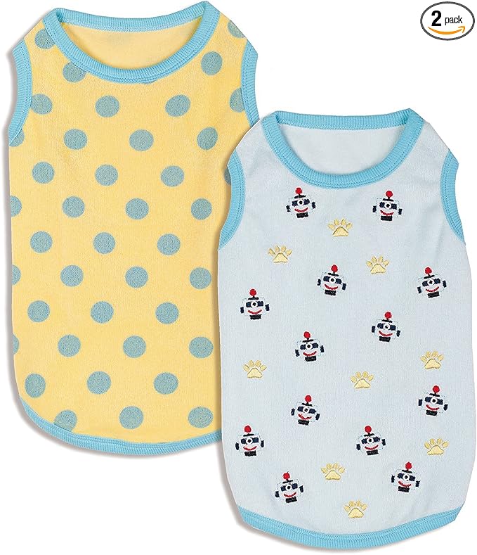 Blueberry Pet Pack of 2 Soft & Comfy Terry Cotton Pastel Blue Affection Sleep & Play Dog Pajamas & Tank Top T Shirt, Back Length 16", Clothes for Boy Dogs