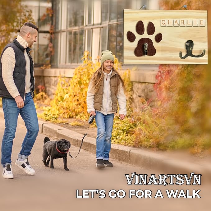 Personalized Dog Leash Holder Wall Mount, Pet Harness Hanger with Letter Tiles, Dog Collar Organizer for Entryway, Memorial Paw Leash Holder for Wall, Pet Loss Gift, Keepsake Home Decor