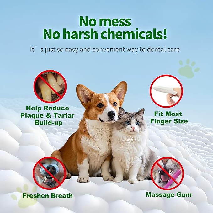 Pet Teeth Cleaning Finger Wipes for Dogs & Cats Healthy Gums,Fresh Breath,Remove Bad Breath & Plaque & Tartar Buildup,dental mitt,Tooth Brushing Kit, Toothbrush & Toothpaste Alternatives 80ct